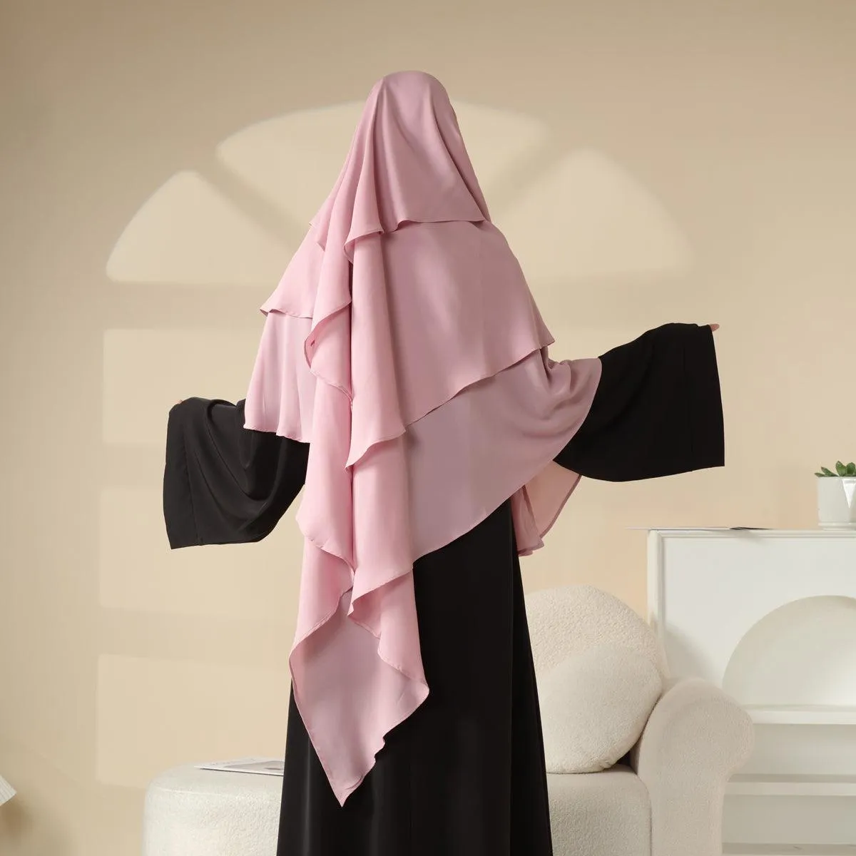 MK002 Three Layered Chiffon Khimar with Niqab Attached