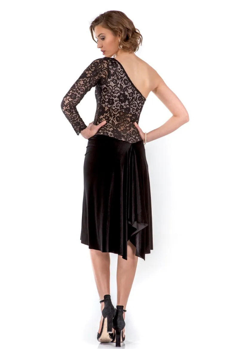 One-shoulder Guipure Lace Velvet Tango Dress