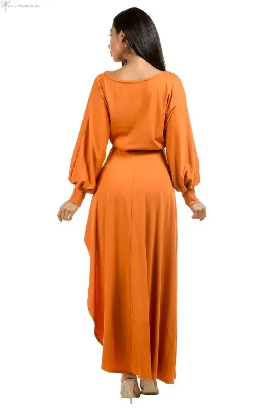 Orange Maxi Dress Side Slit