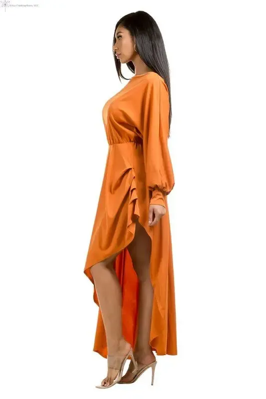 Orange Maxi Dress Side Slit