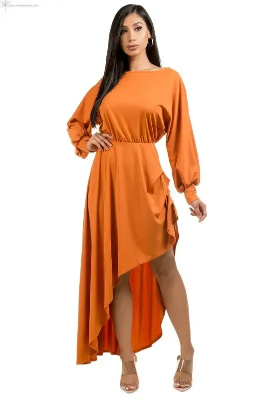 Orange Maxi Dress Side Slit