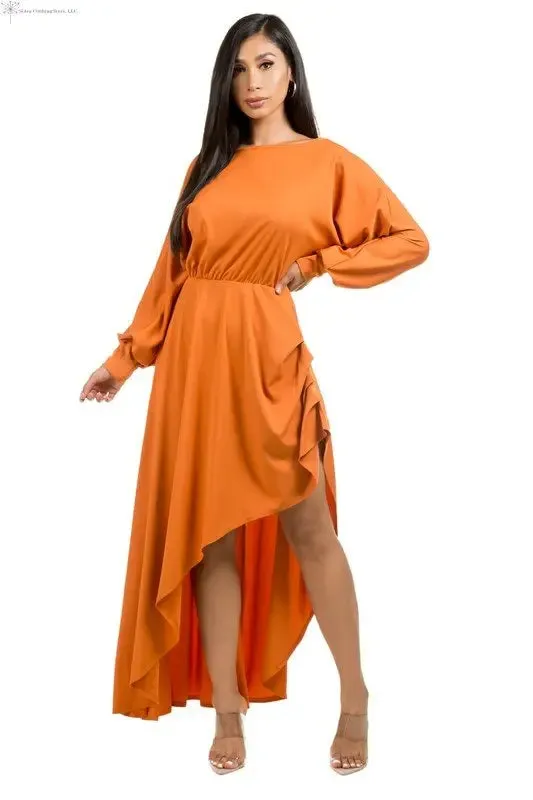 Orange Maxi Dress Side Slit