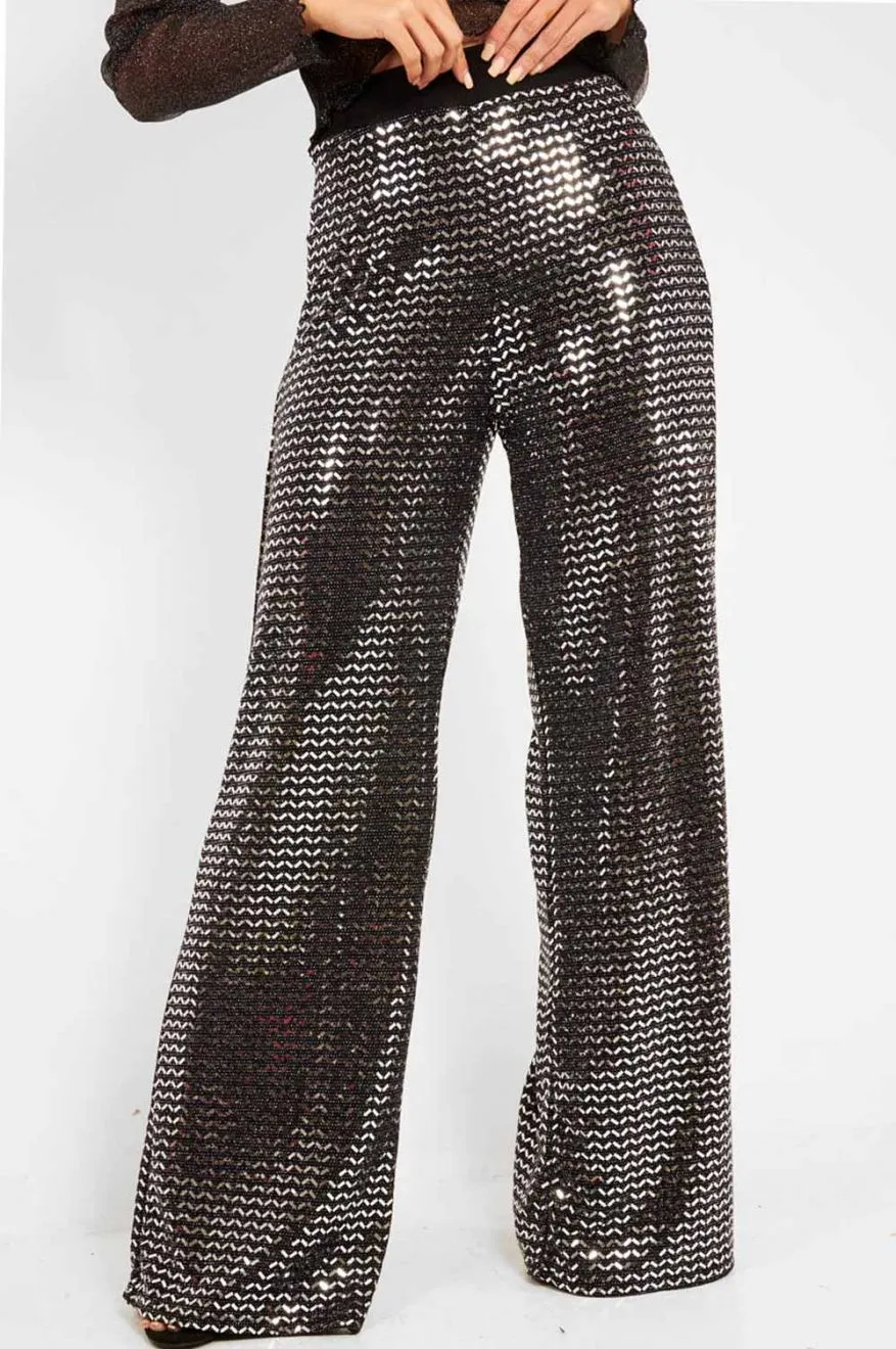 Pantalone a palazzo con paillettes Nero