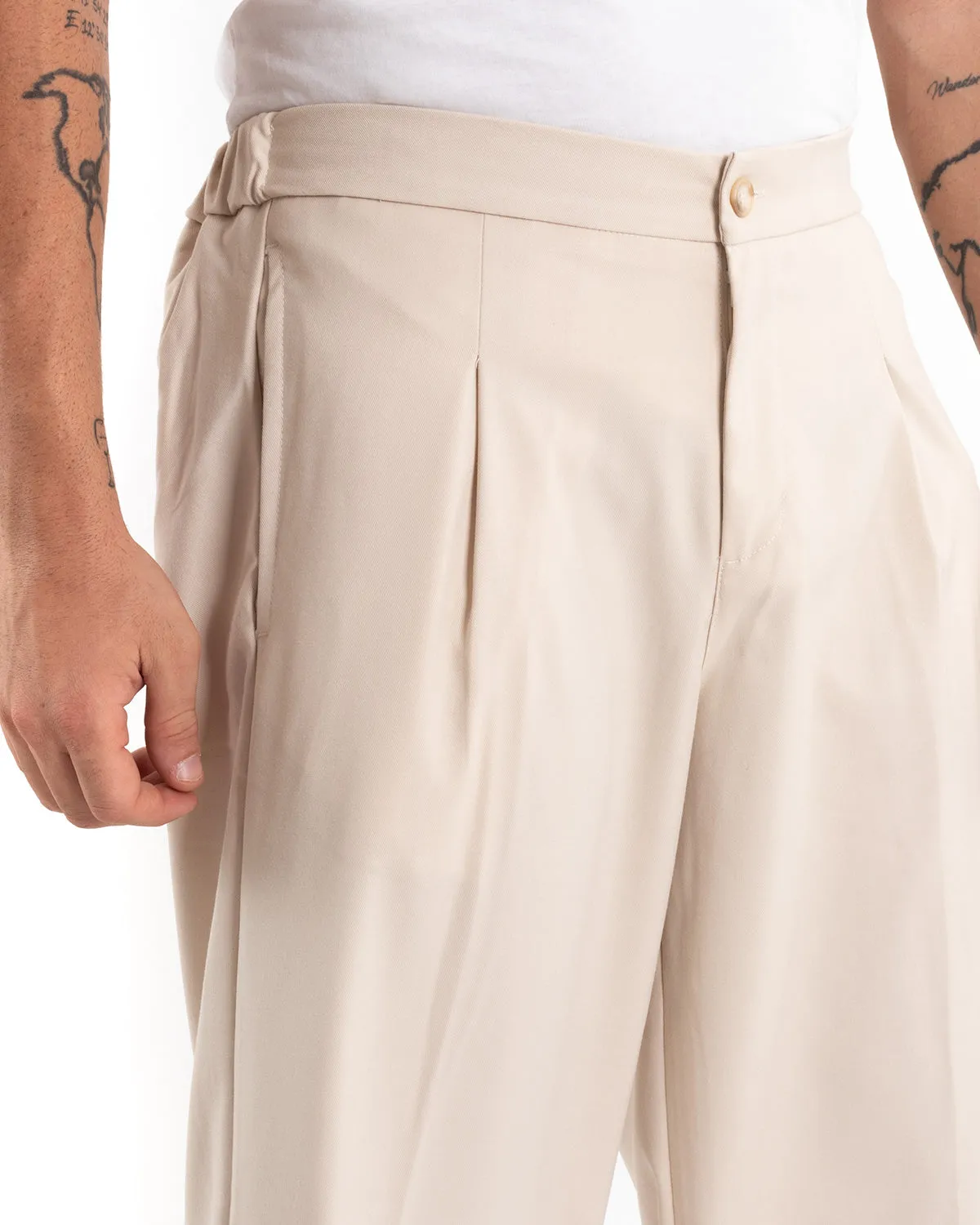 Pantaloni Uomo Viscosa Largo Lungo Panna Wide Leg Casual GIOSAL-P5455A