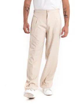 Pantaloni Uomo Viscosa Largo Lungo Panna Wide Leg Casual GIOSAL-P5455A