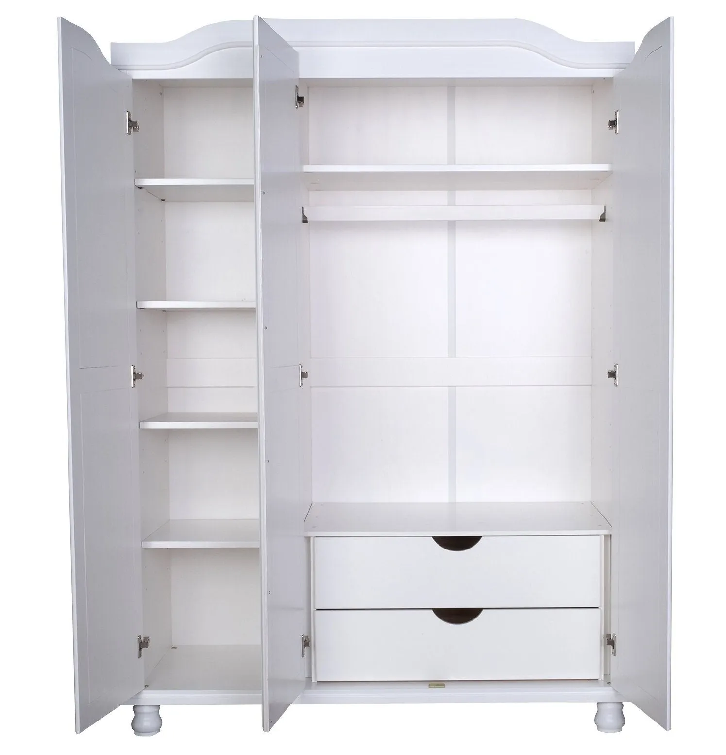 Panutre White 3 Door Wardrobe with 2 Drawer and 4 Small Shelf