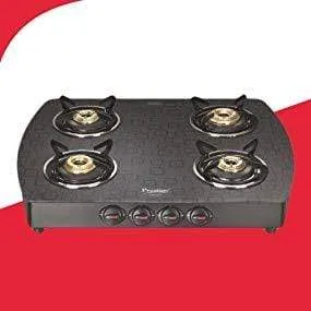 Prestige Premia Schott Designer Series GlassTop, 4 Burner Gas Stove, Black (GTS 04D)