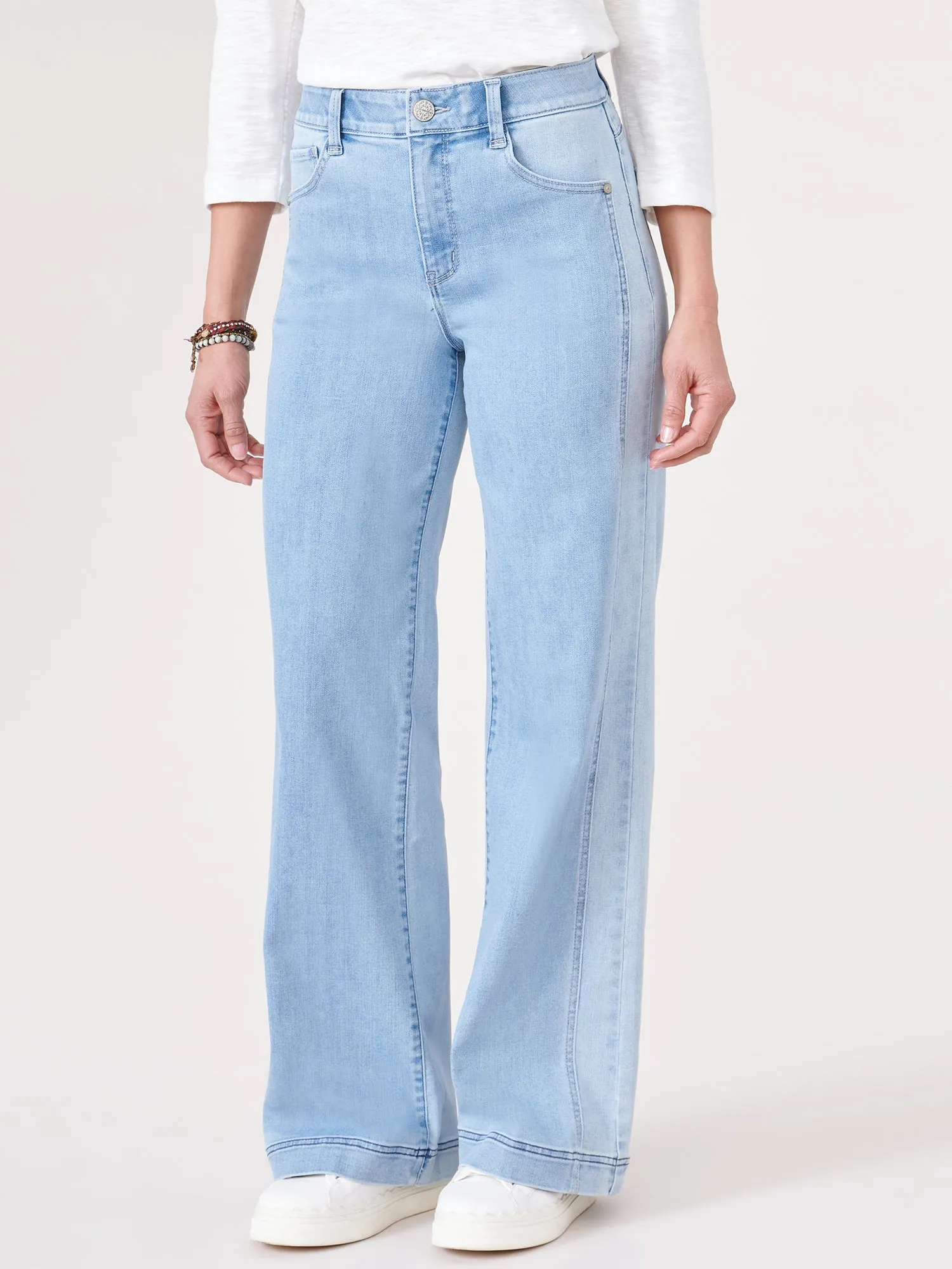 "Ab"solution® Petite Blue Skyrise Double Side Seam Wide Leg Jeans