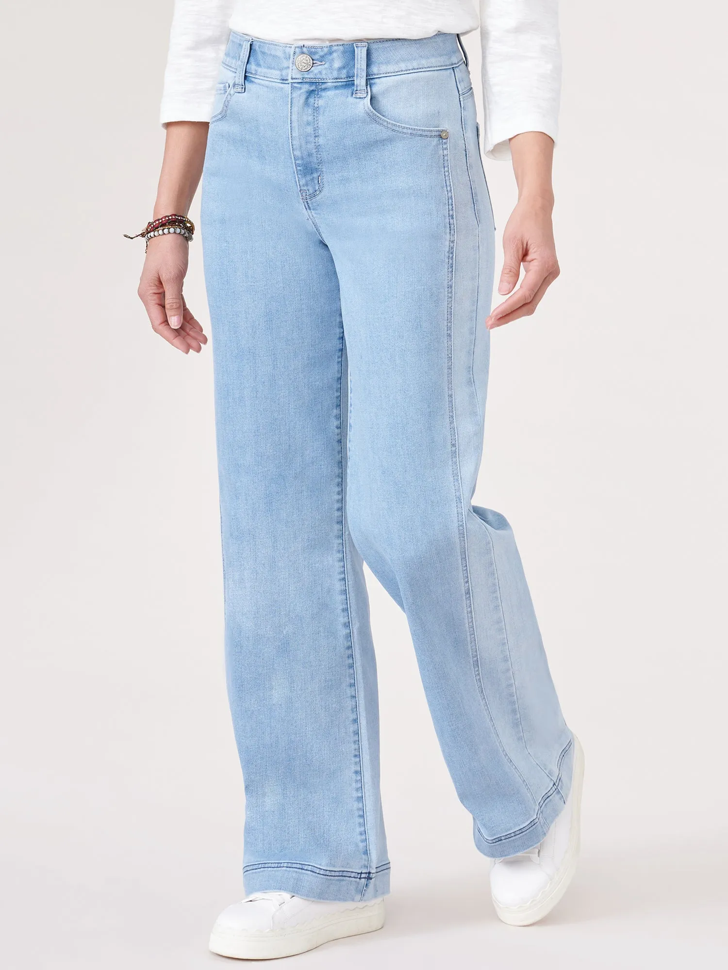 "Ab"solution® Petite Blue Skyrise Double Side Seam Wide Leg Jeans