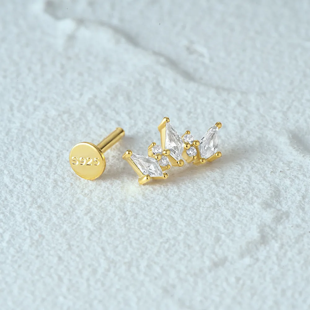 S925 Sterling Silver Mini Crown Flat Back Earrings