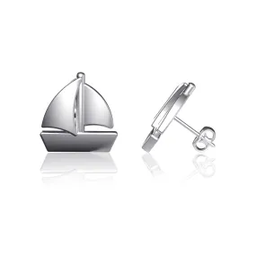 Sail Boat Post Earrings - Silver