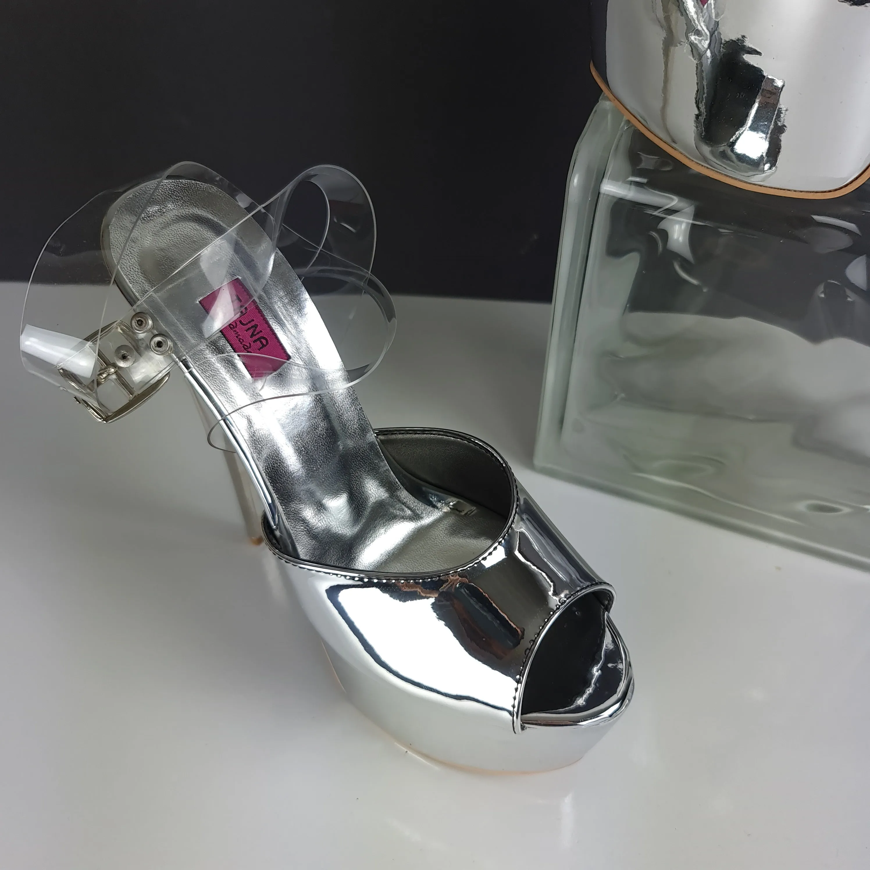 Silver Mirror Transparent Strap Platform Sandals