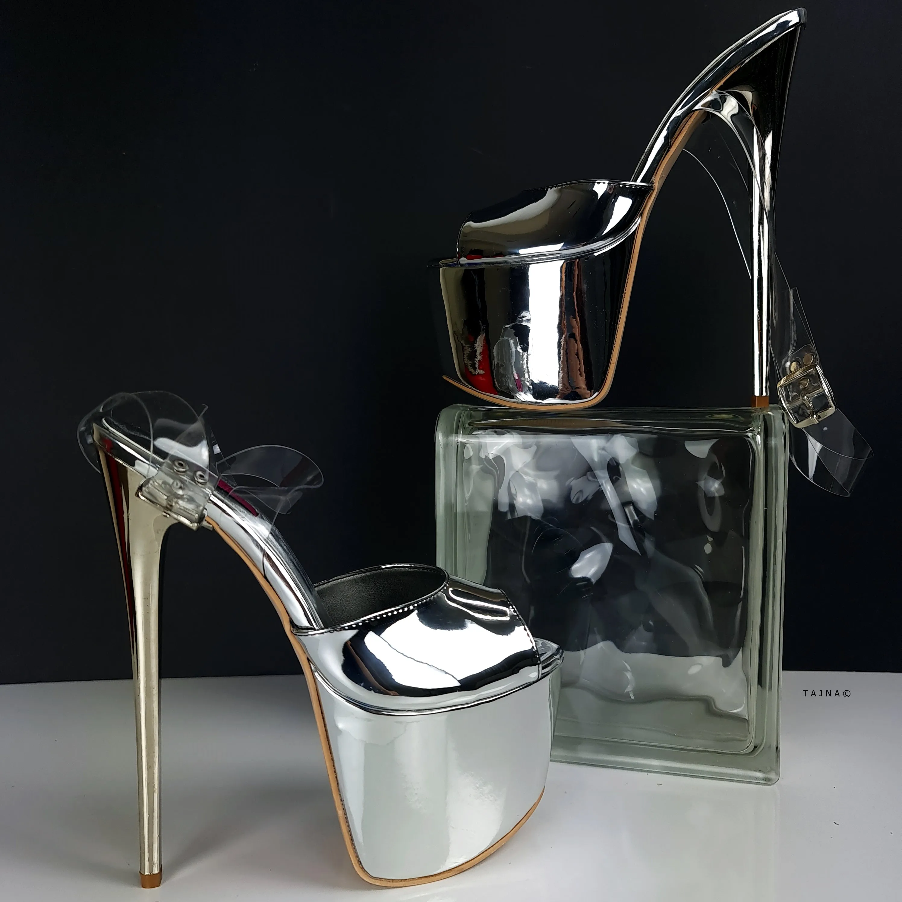 Silver Mirror Transparent Strap Platform Sandals