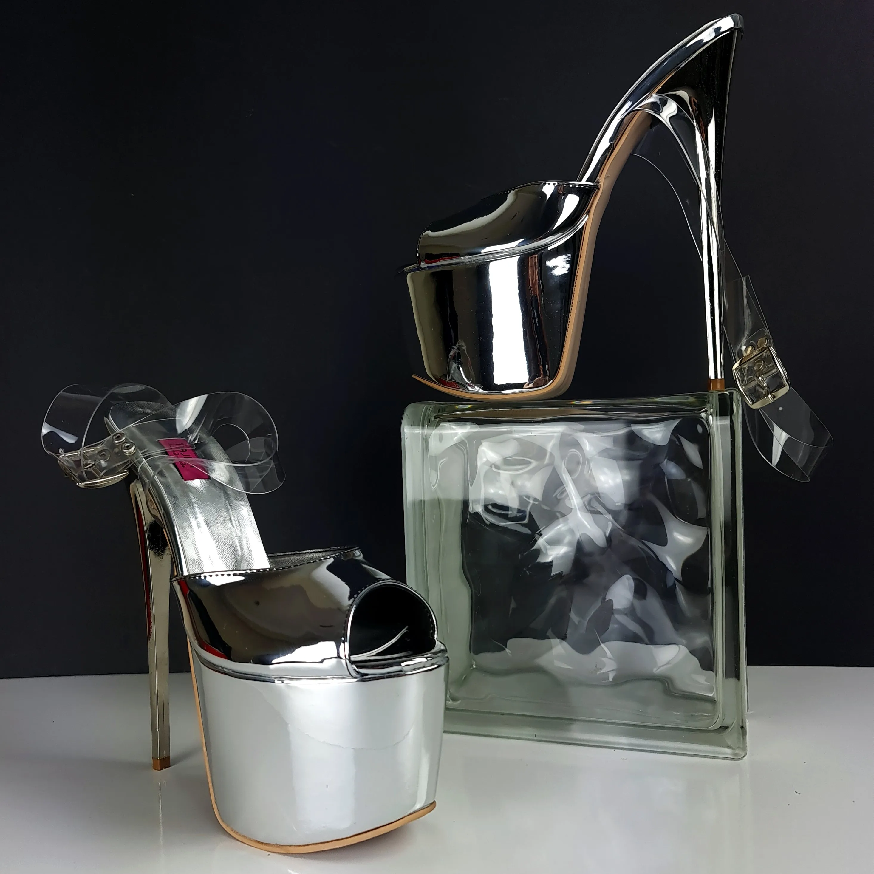 Silver Mirror Transparent Strap Platform Sandals