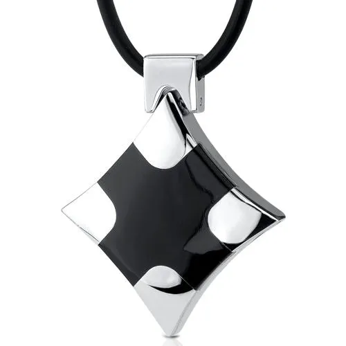 Stainless Steel Black Enamel Pendant on a Rubber Cord