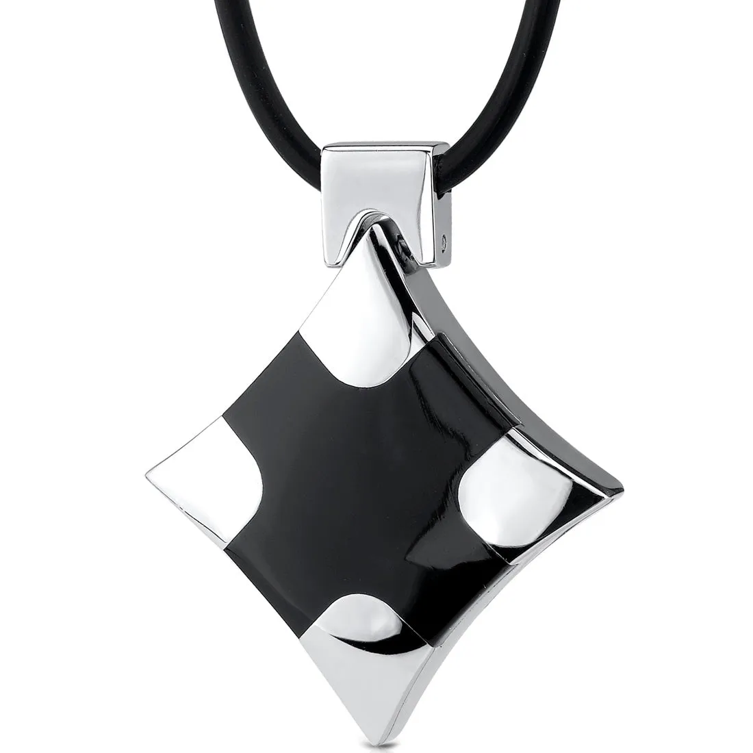 Stainless Steel Black Enamel Pendant on a Rubber Cord