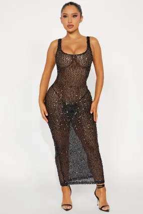 Stella Sequin Crochet Maxi Dress - Black