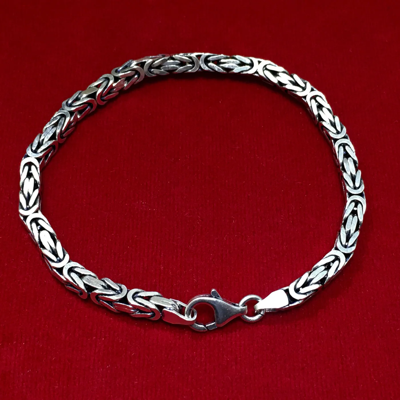 Sterling Silver Men's Solid Square Byzantine Bracelet 5mm Chain