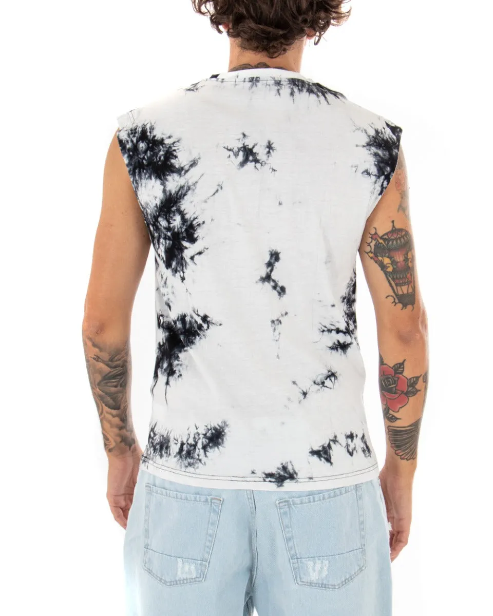 T-shirt Uomo Tie Dye Bianca Giromaniche Casual Girocollo Nera GIOSAL