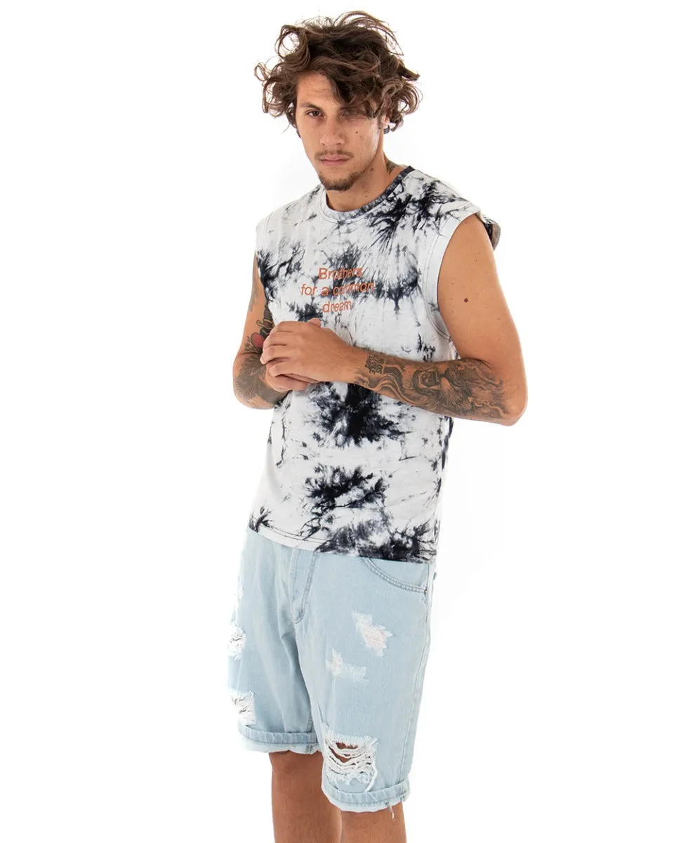 T-shirt Uomo Tie Dye Bianca Giromaniche Casual Girocollo Nera GIOSAL