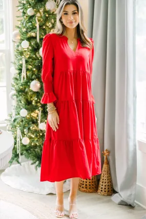 What A Surprise Red Tiered Midi Dress