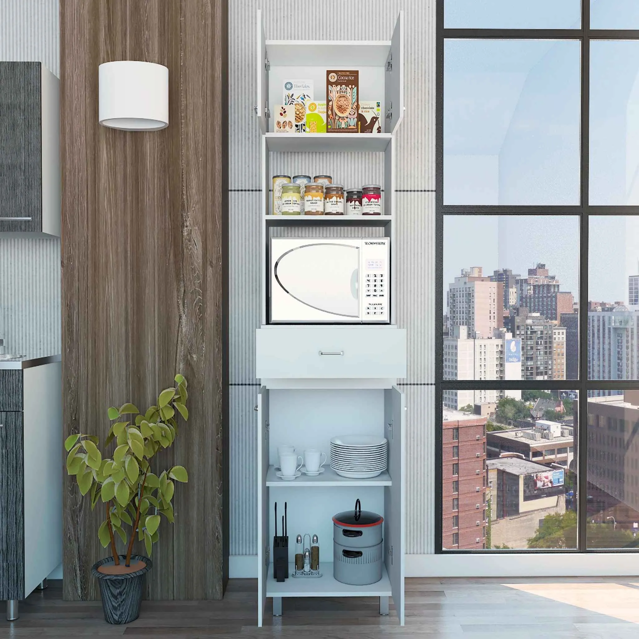 White Tall Pantry Cabinet with Two Storage Shelves