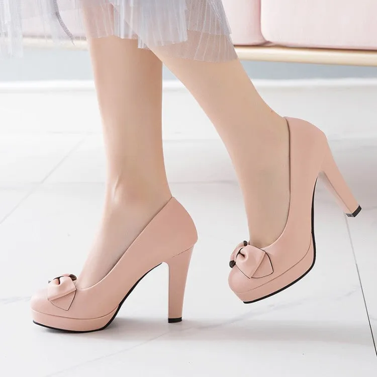 Women Pumps Bow Tie High Heeled Platform Heels