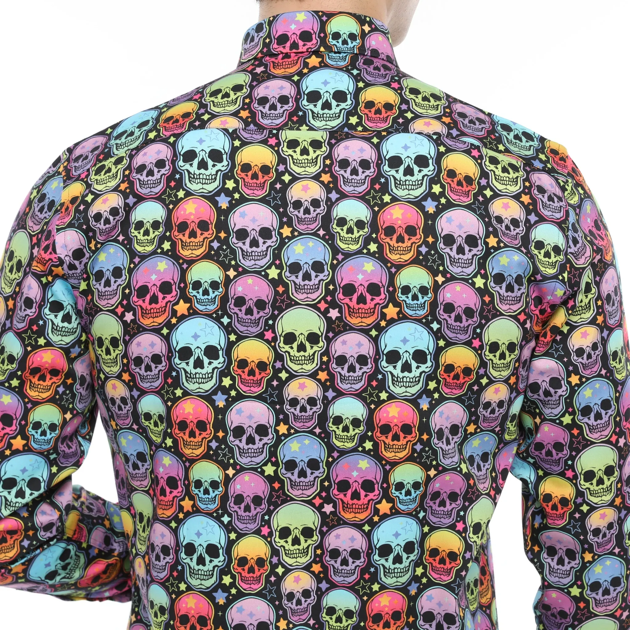 Xact Men's Neon Skulls & Stars Print Long Sleeved Shirt, Regular Fit